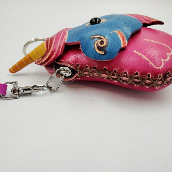Unicorn Leather Wristlet Wallet Handmade Tooled Coin Purse Keychain Fantasy Gift - Picture 5 of 13